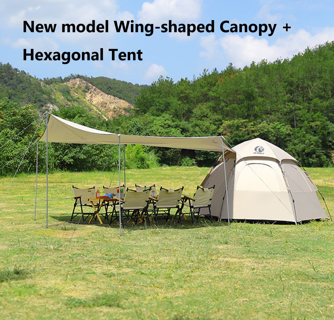 Pop-up Hexagonal Double-Layer Waterproof Tent + Winged Canopy
