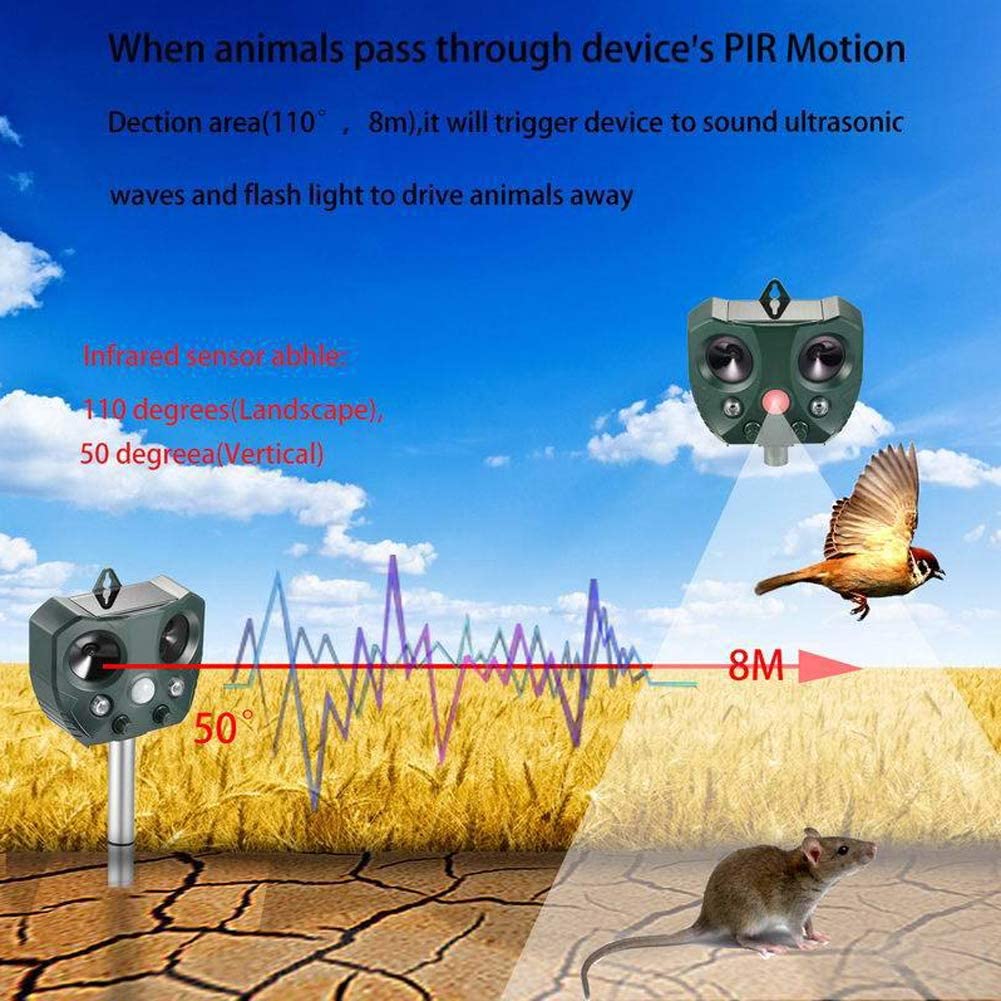 Ultrasonic Solar Powered Insect Animal Repeller Pir Dog Cat Scarer