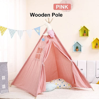 Kids Play Tent Kids Canvas Teepee Tent Playhouse Beige - The Shopsite