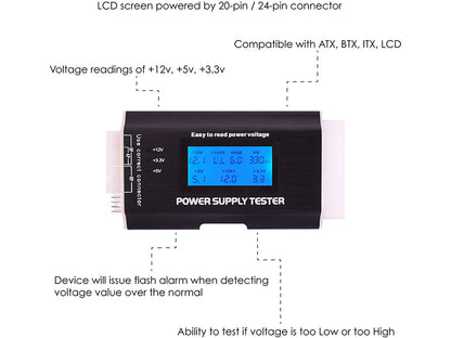 Power Supply Tester Digital Lcd 20/24 Pin Psu Atx Ba4 - The Shopsite