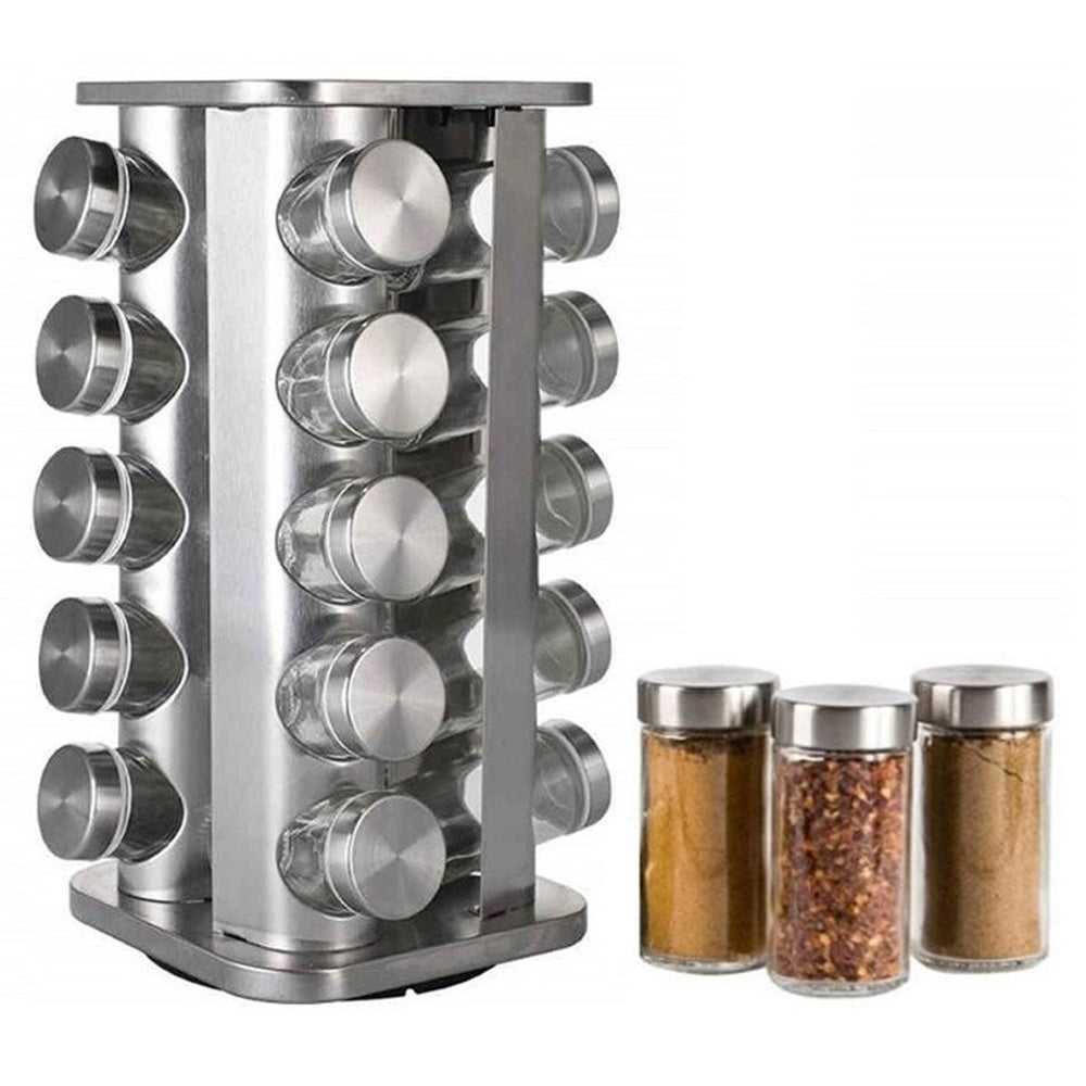 Spice Rack Stand Carousel Rotating Glass Round 20 Jars