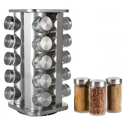 Spice Rack Stand Carousel Rotating Glass Round 20 Jars