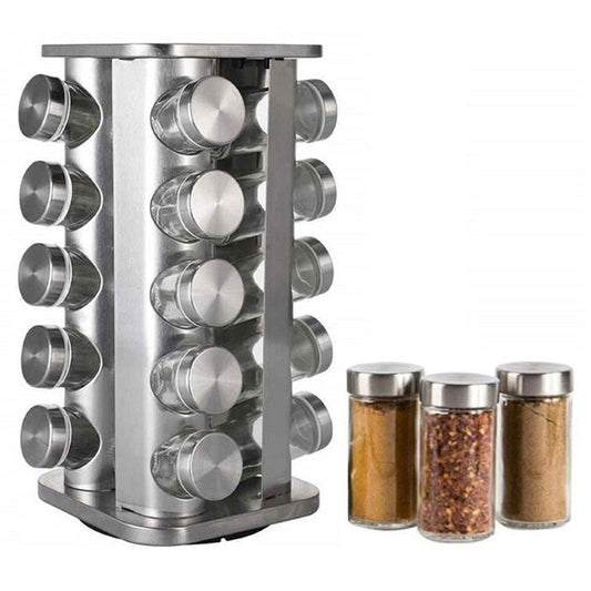Spice Rack Stand Carousel Rotating Glass Round 20 Jars