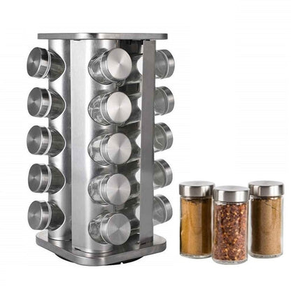 Spice Rack Stand Carousel Rotating Glass Round 20 Jars