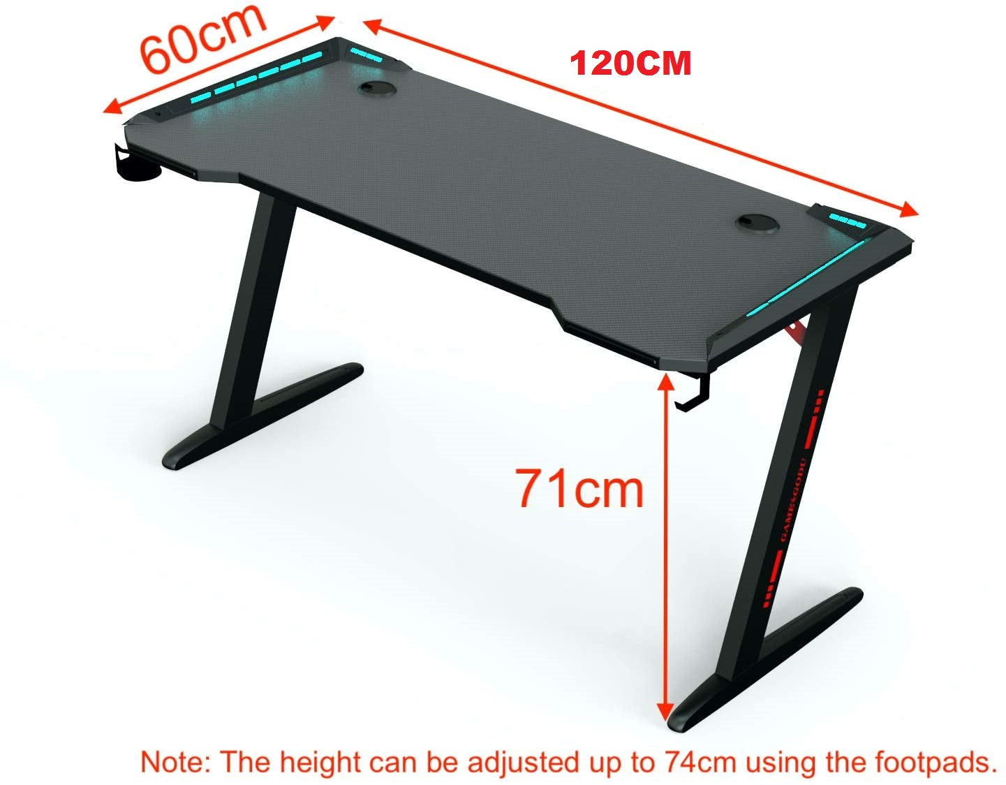 Gaming Desk Table Computer Desk RGB Light 120cm
