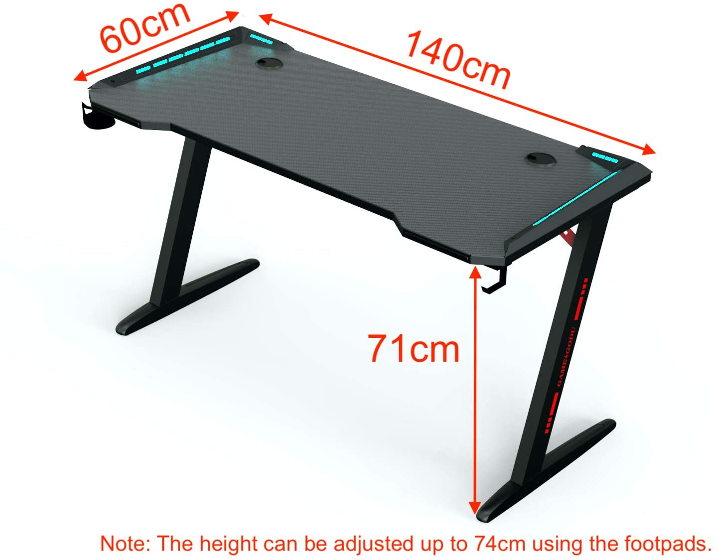 Gaming Desk Table Computer Desk RGB Light 120cm