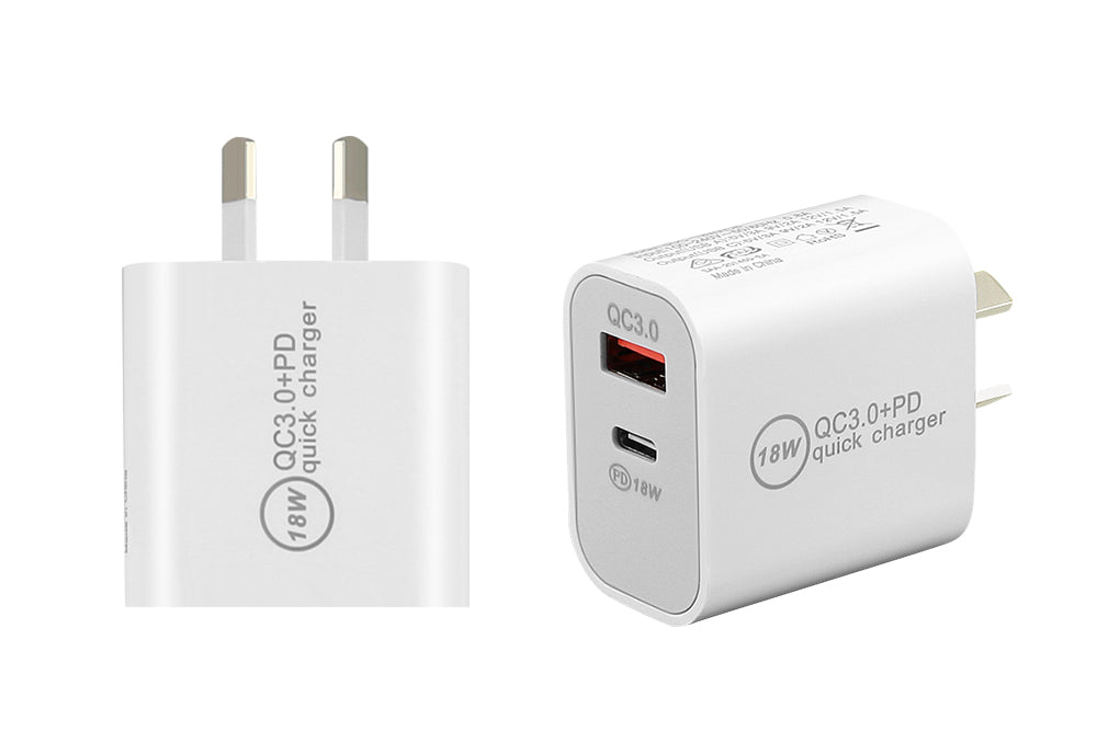 USB C Charger, 18W PD Charger Fast Charger QC3.0 Charger 2 IN 1