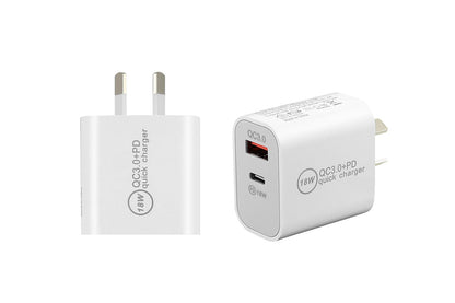 USB C Charger, 18W PD Charger Fast Charger QC3.0 Charger 2 IN 1