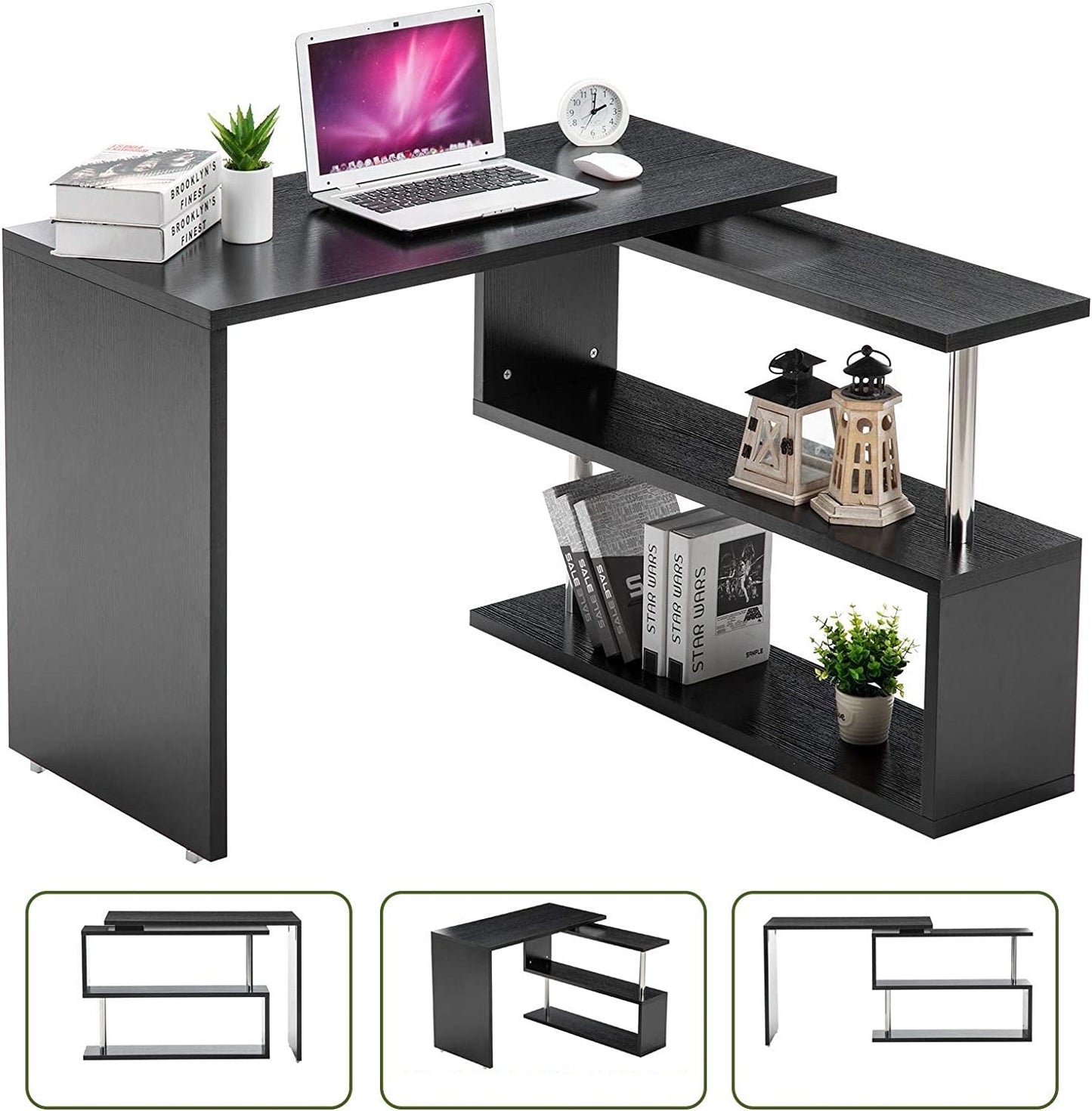 Computer Desk Table with Bookshelf