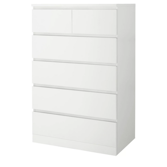 White Tallboy 6 Drawer Chest of Drawers Dresser – Bedroom Storage Cabinet