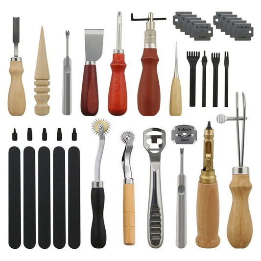 18PCs Leather Craft Tools Kit Tools DIY Groover Punch Kit Stiching Carving Craft Sewing