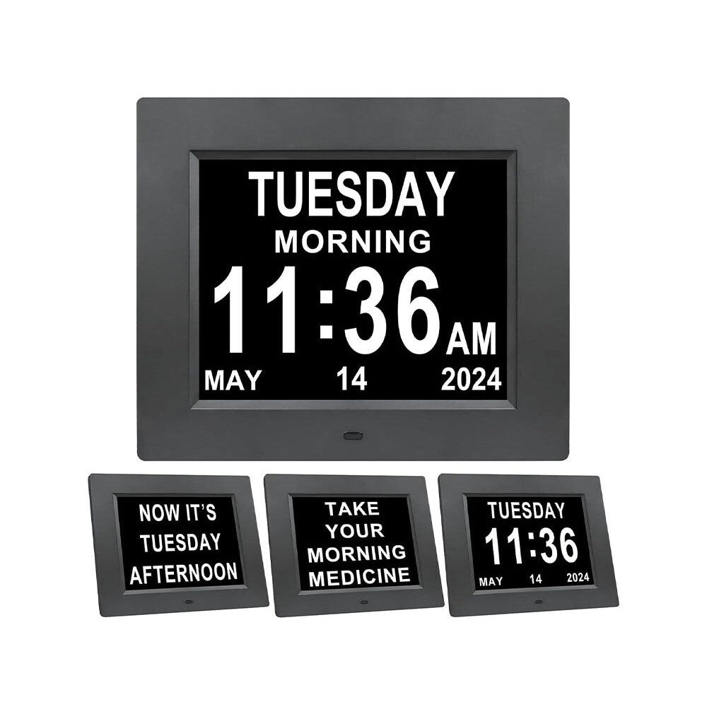 8inch LED Dementia Digital Calendar Clock Alarm Extra Large Day/Week/Month/Year