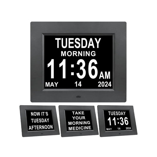 8inch LED Dementia Digital Calendar Clock Alarm Extra Large Day/Week/Month/Year