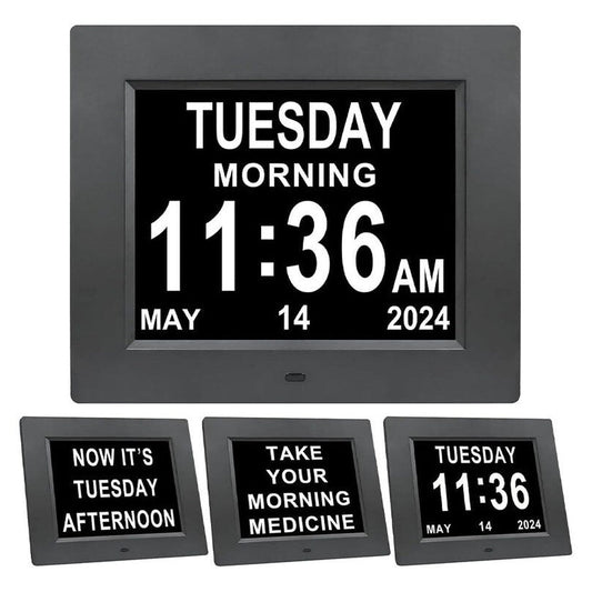 8inch LED Dementia Digital Calendar Clock Alarm Extra Large Day/Week/Month/Year