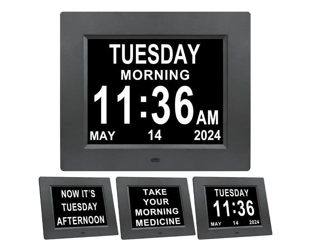 8inch LED Dementia Digital Calendar Clock Alarm Extra Large Day/Week/Month/Year