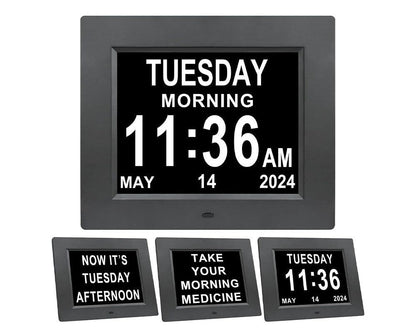 8inch LED Dementia Digital Calendar Clock Alarm Extra Large Day/Week/Month/Year