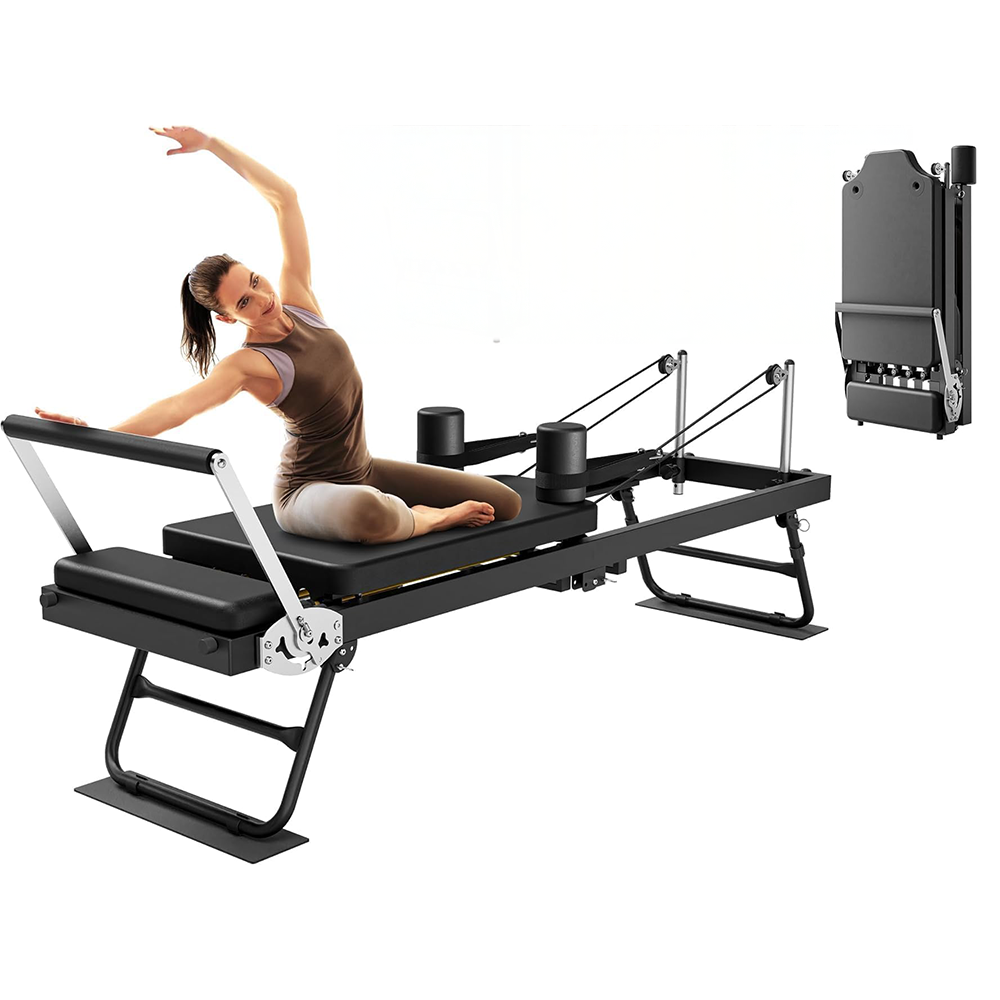 Foldable Pilates Reformer With Headrest Black