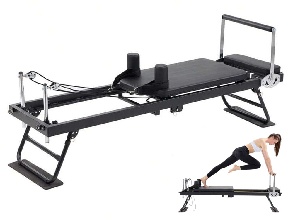 Foldable Pilates Reformer With Headrest Black