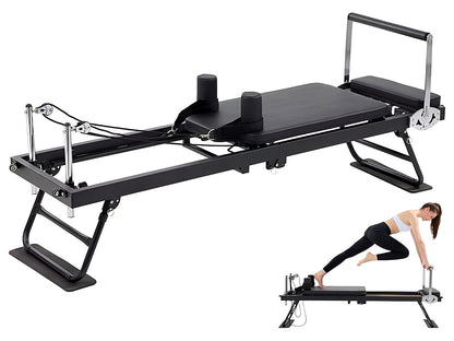 Foldable Pilates Reformer With Headrest Black