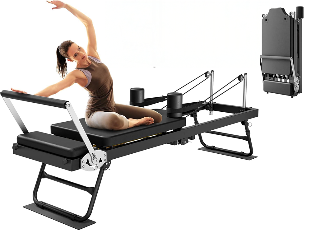 Foldable Pilates Reformer With Headrest Black