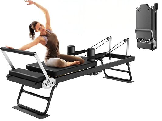 Foldable Pilates Reformer With Headrest Black