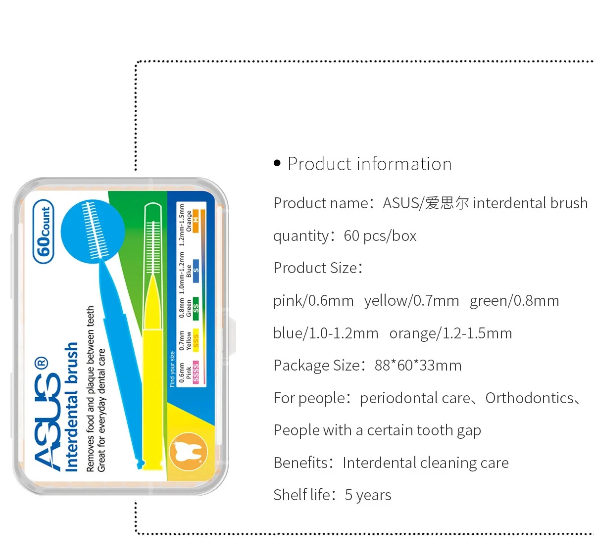 60Pcs X 1.5 mm Interdental Brushes Health Care Tooth