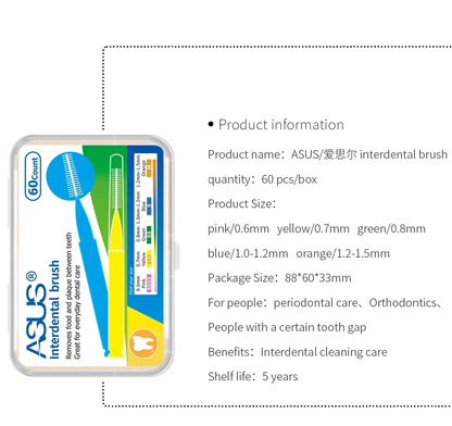 60Pcs X 1.5 mm Interdental Brushes Health Care Tooth