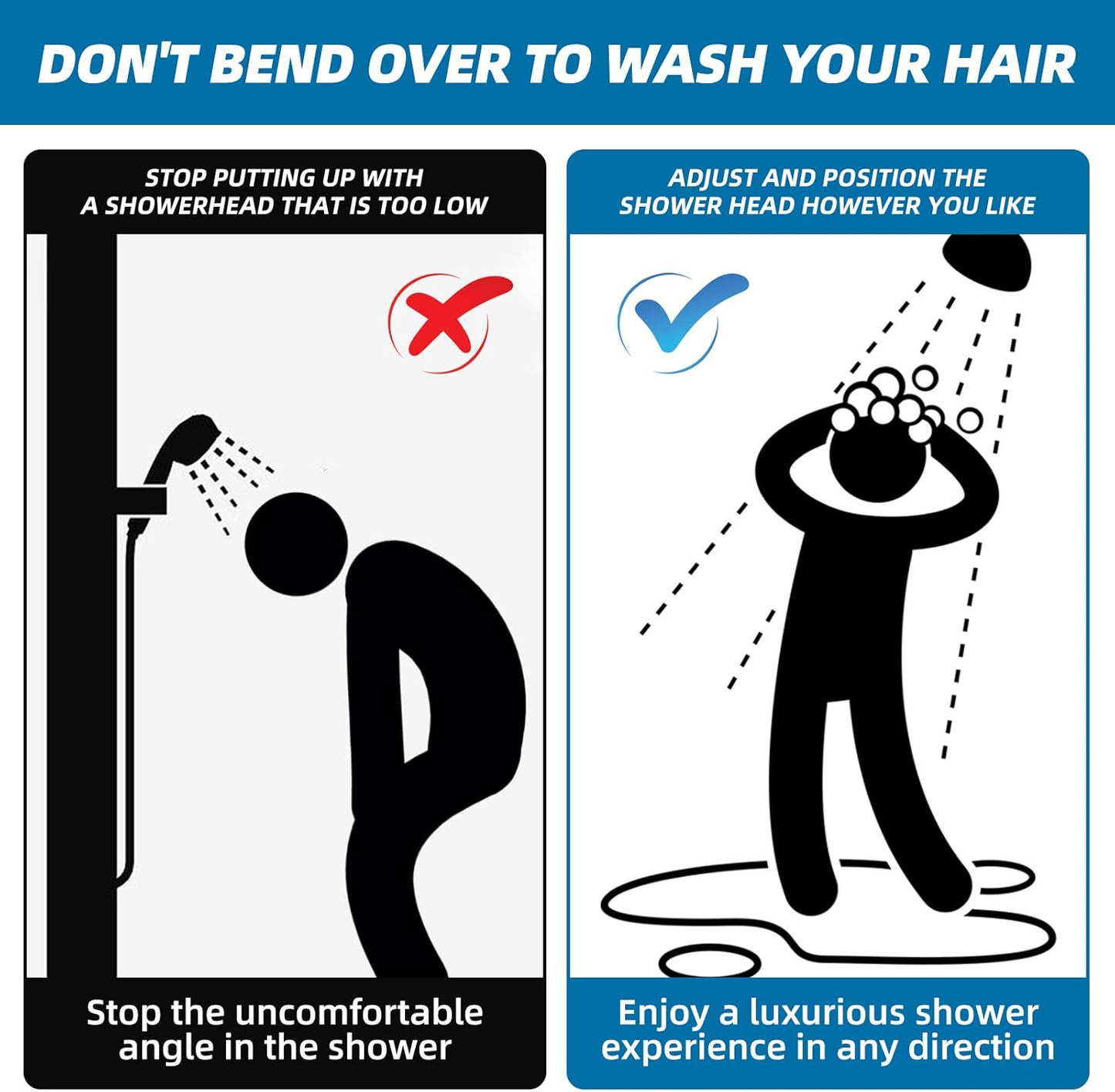 Shower Head Extension Arm (Silver, 11-inch Extension)