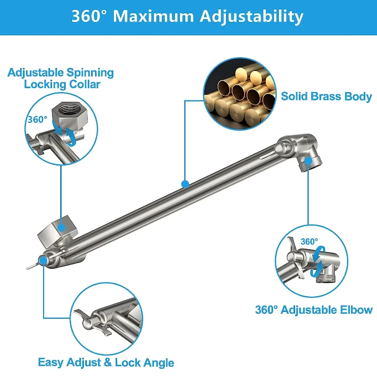 Shower Head Extension Arm (Silver, 11-inch Extension)