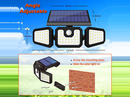 3-Headed Outdoor Solar Motion Sensor Light 74LED