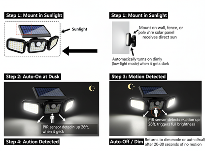 3-Headed Outdoor Solar Motion Sensor Light 74LED