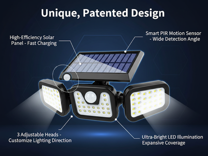3-Headed Outdoor Solar Motion Sensor Light 74LED