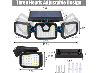 3-Headed Outdoor Solar Motion Sensor Light 74LED
