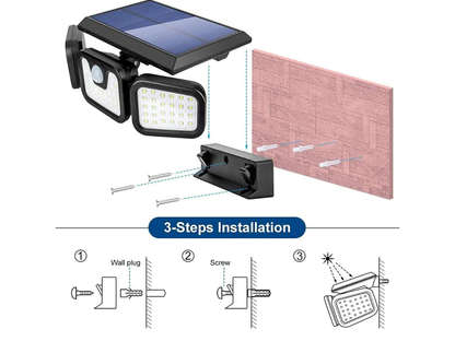 3-Headed Outdoor Solar Motion Sensor Light 74LED