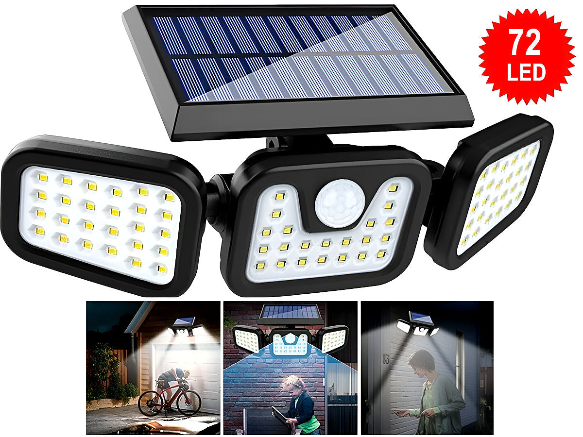 3-Headed Outdoor Solar Motion Sensor Light 74LED
