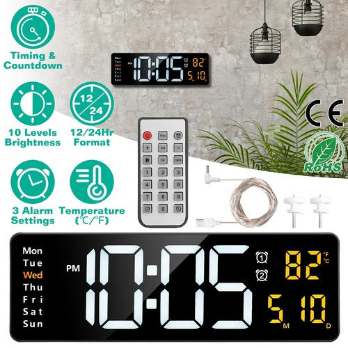 Digital Wall Clock Large Display LED Clock 16"