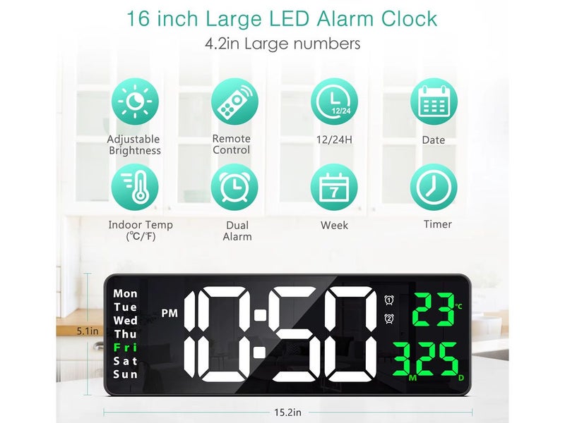 Digital Wall Clock Large Display LED Clock 16"