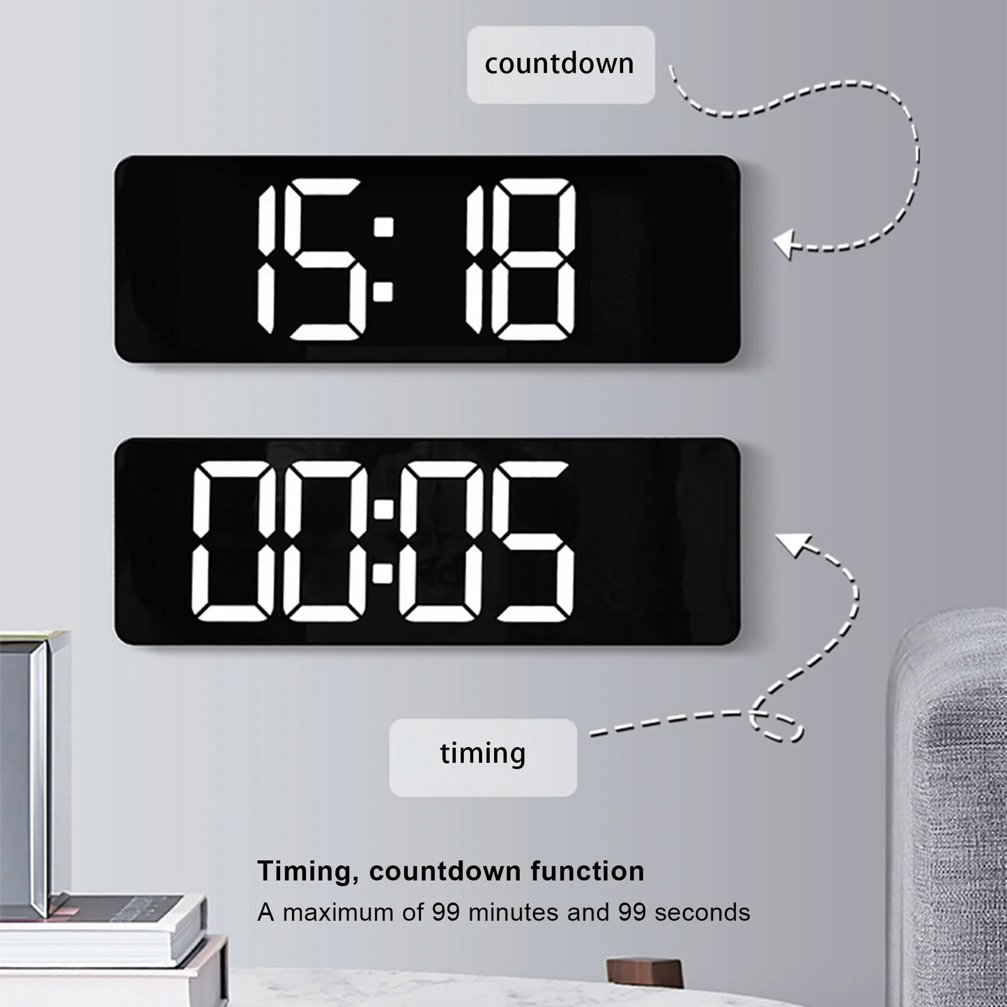Digital Wall Clock Large Display LED Clock 16"