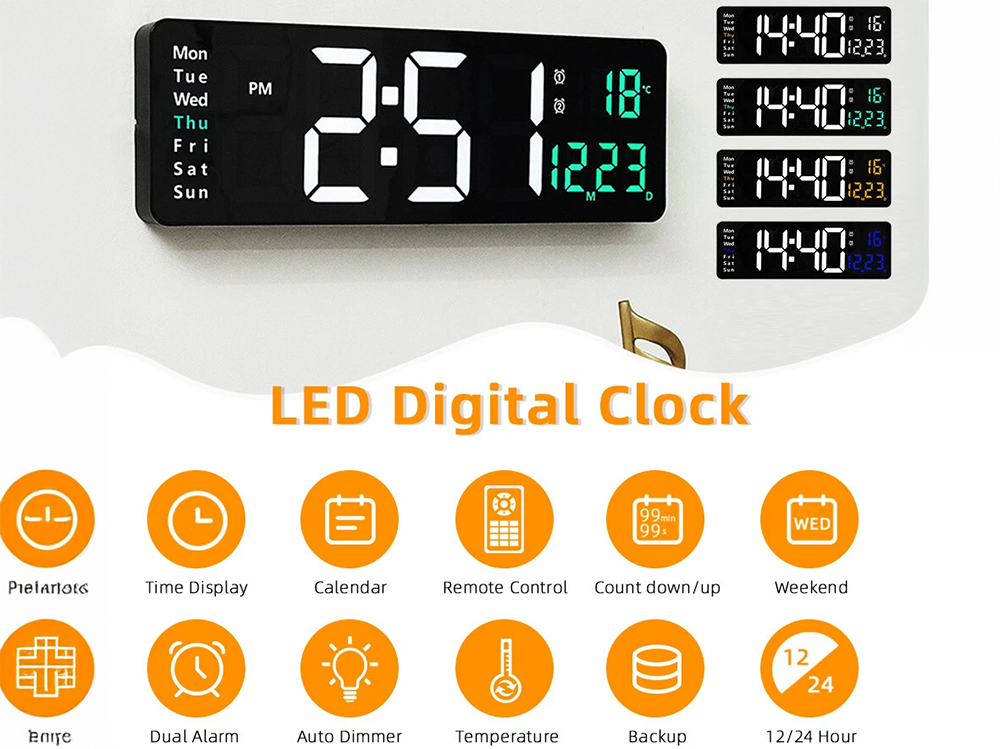 Digital Wall Clock Large Display LED Clock 16"