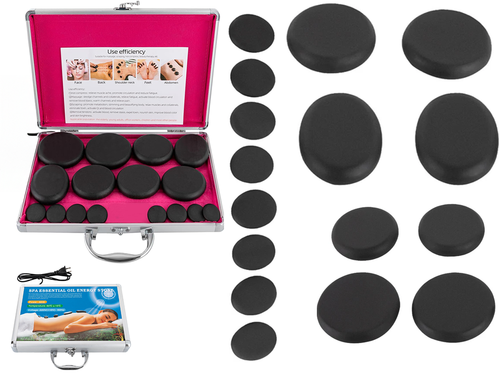 Hot Stones Massage Set with Warmer Set of 16 Pcs