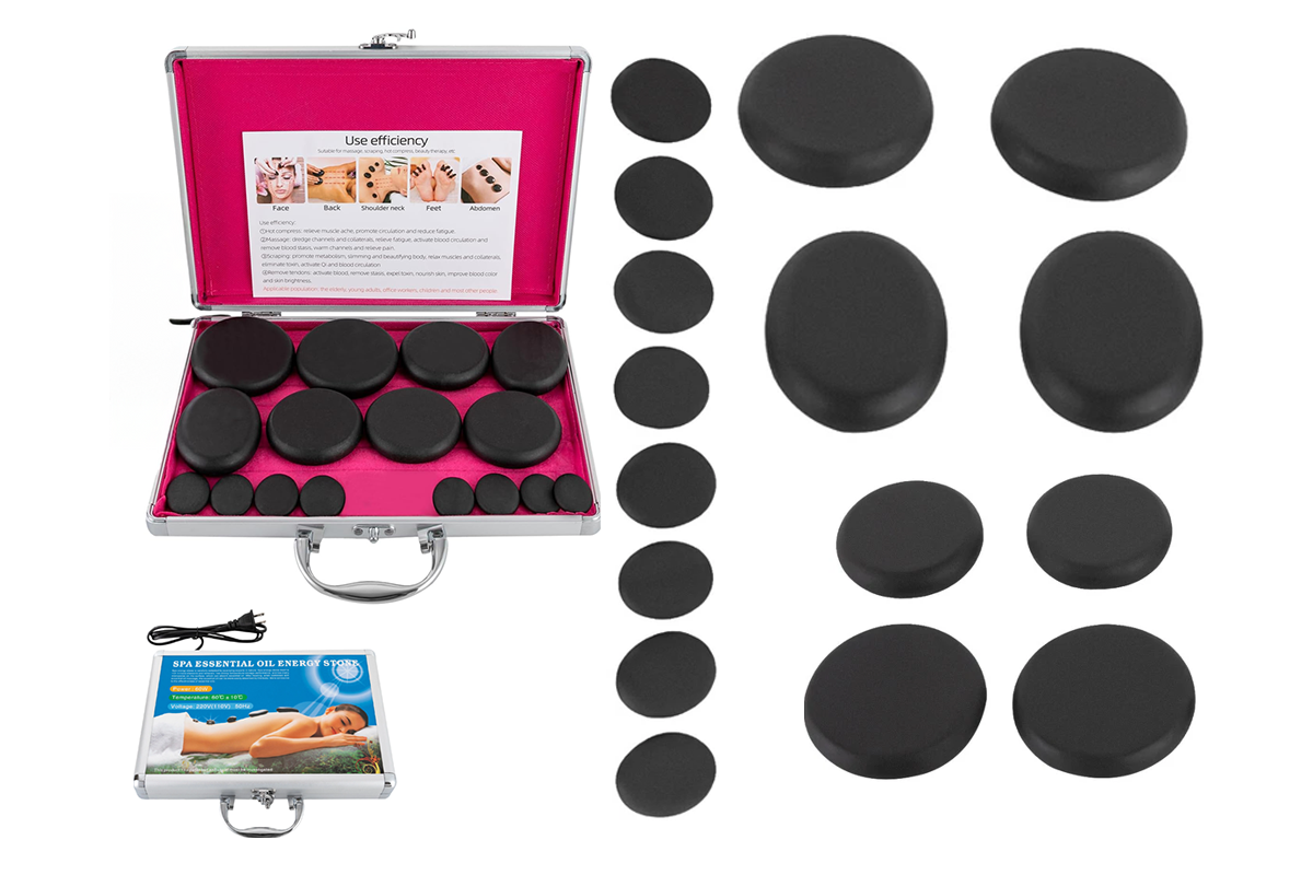 Hot Stones Massage Set with Warmer Set of 16 Pcs