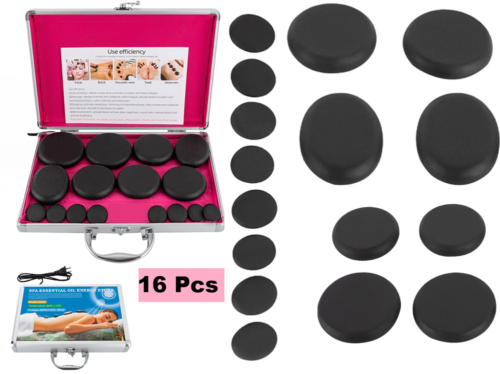 Hot Stones Massage Set with Warmer Set of 16 Pcs