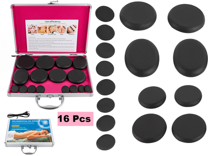 Hot Stones Massage Set with Warmer Set of 16 Pcs