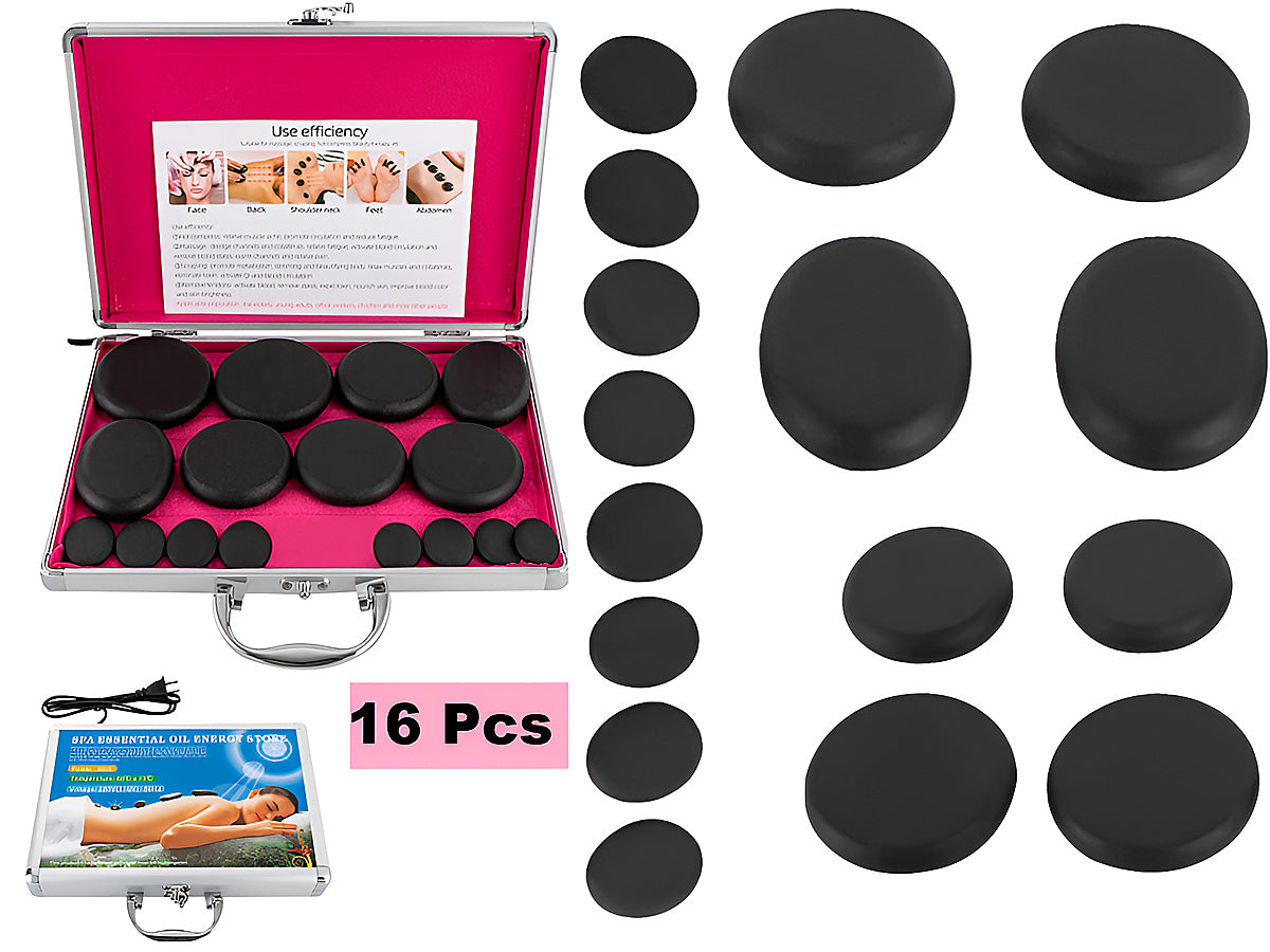 Hot Stones Massage Set with Warmer Set of 16 Pcs