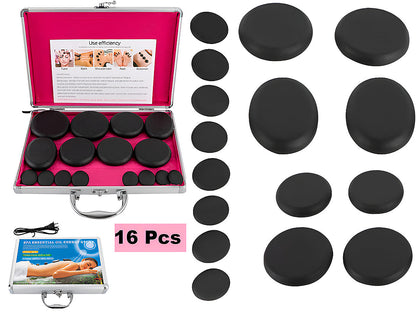 Hot Stones Massage Set with Warmer Set of 16 Pcs