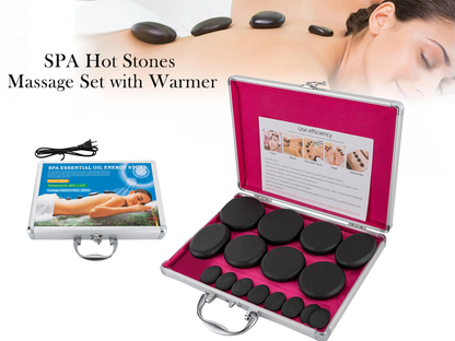 Hot Stones Massage Set with Warmer Set of 16 Pcs