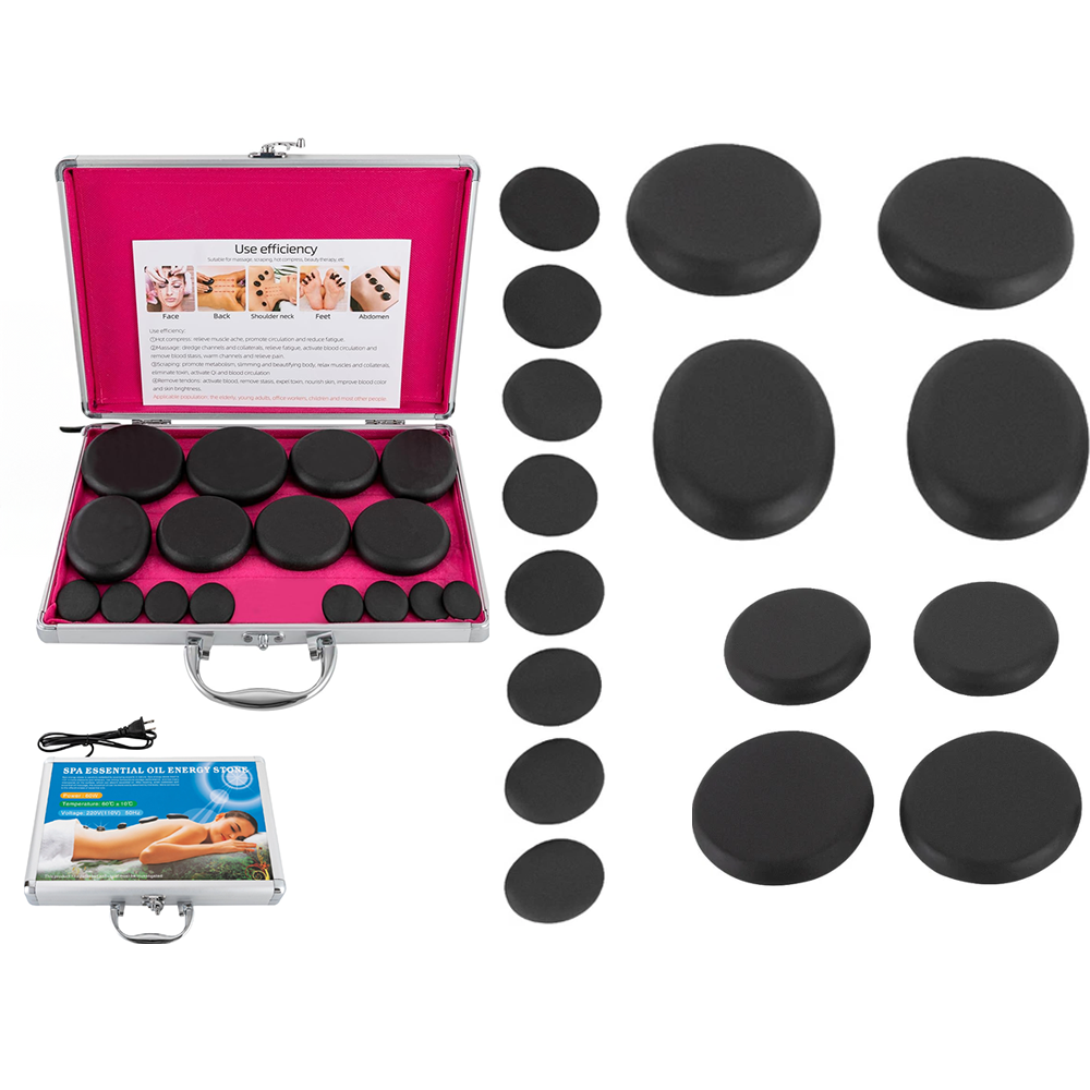 Hot Stones Massage Set with Warmer Set of 16 Pcs