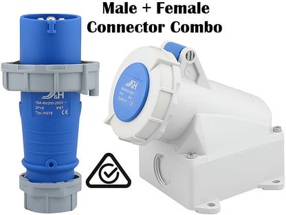 IP67 Caravan Lead Connector Plug (Male) and Caravan Surface Sockets (Female) 16A