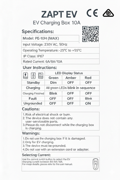Zapt Type 1 EV Charger (10A, 2.4kW)