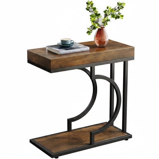 Side Table C-Shaped End Table for Sofa and Bed